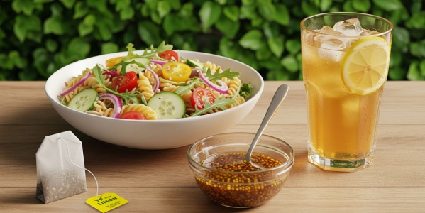 Ensalada de pasta con vinagreta de té con limón: un twist ligero y delicioso